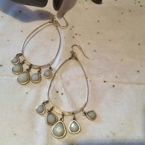 Lucky Brand White Stone Drop Earrings In a Goldtone Casing Hook Closure NEW